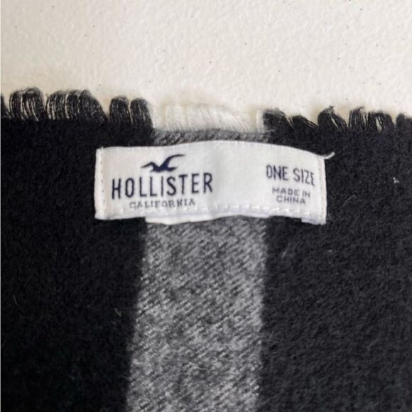 Hollister Black Tan Cream Plaid Fringed Blanket Scarf Unisex Academia Classic - Picture 5 of 8